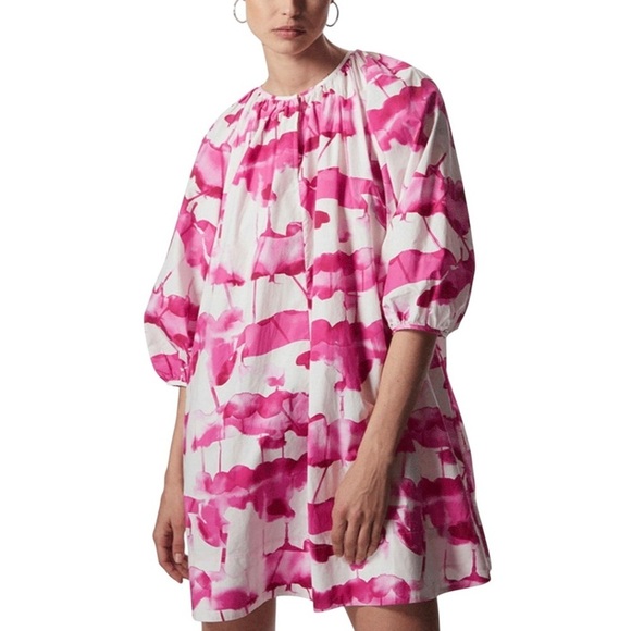 COS Relaxed Fit Puff Sleeve Floral Mini Dress - Picture 1 of 10
